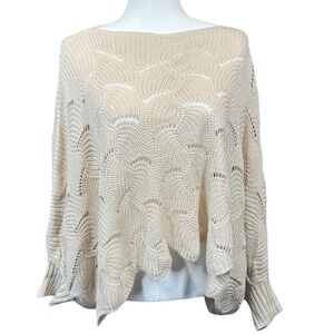 Moon &‎ Madison Sweater Women's S Cream Oversized Scalloped Knit Boho Batwing